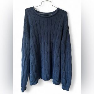 Lands End Plus Size Fisherman Blue Cable Knit Sweater 100% Cotton